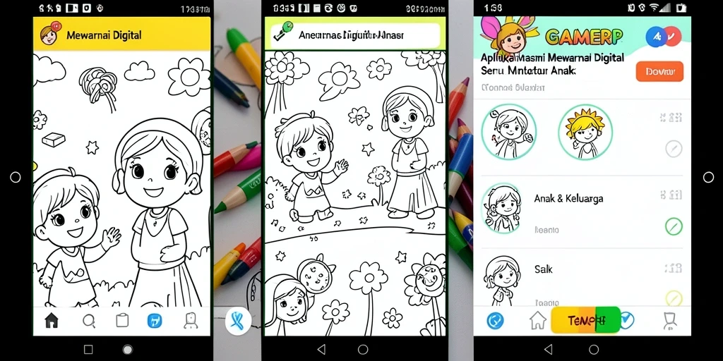 Screenshot antarmuka GAMERP saat anak mewarnai.